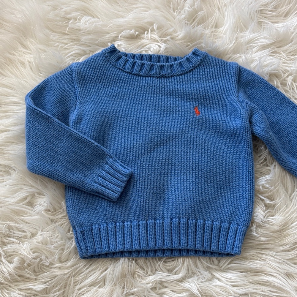 Ralph Lauren Baby Blue Knit Pullover with orange Pony